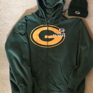 green bay packers zip up and beanie set